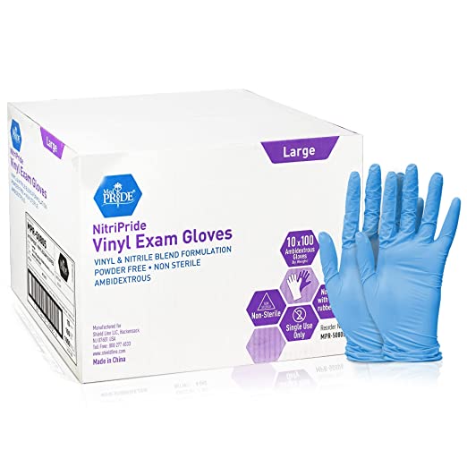 Med-Pride NitriPride Nitrile-Vinyl Blend Exam Gloves, Large 1000 Protective Gloves for Medical Use