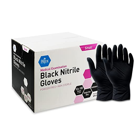 Med-Pride Medical Exam Nitrile Gloves| Black, Latex/Powder-Free, Non-Sterile Exam (Small/1000)