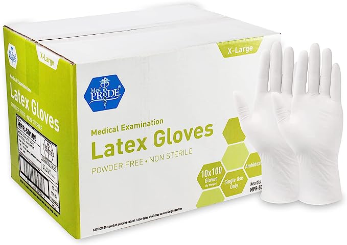 Med PRIDE Medical Exam Latex Gloves 5 mil Thick, X-Large Case of 1000 Powder-Free