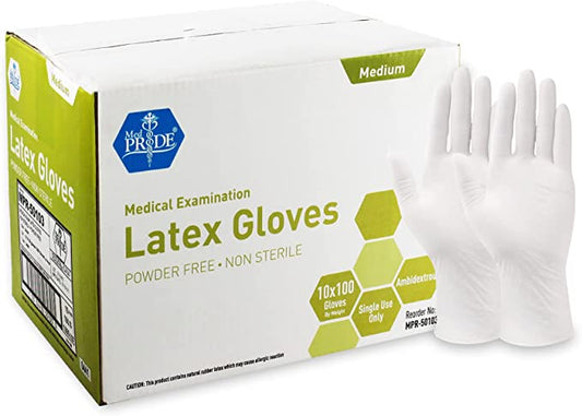 Med-Pride Medical Exam Latex Gloves 5 mil Thick, Medium Case of 1000 Powder-Free