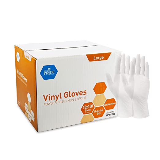 Med-Pride Vinyl Gloves| 4.3 mil Thick, Powder-Free, Non-Sterile, Heavy Duty Disposable Gloves