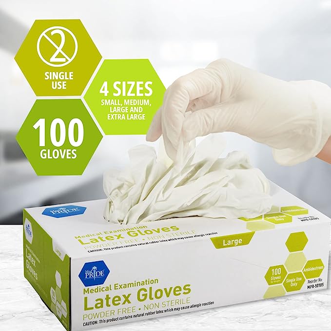Med PRIDE Medical Exam Latex Gloves 5 mil Thick, Small Case of 1000 Powder-Free