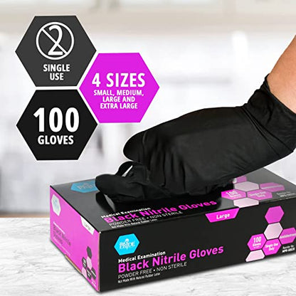 Med-Pride Medical Exam Nitrile Gloves| Black, Latex/Powder-Free, Non-Sterile Exam (Small/1000)