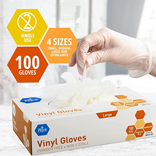Med-Pride Vinyl Gloves| 4.3 mil Thick, Powder-Free, Non-Sterile, Heavy Duty Disposable Gloves