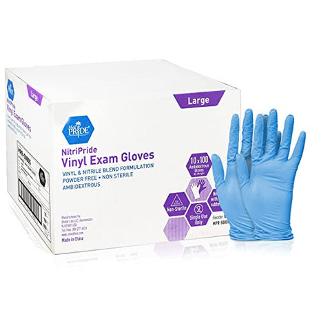 Med-Pride  NitriPride Nitrile-Vinyl Blend Exam Gloves, Large 1000 Protective Gloves for Medical Use